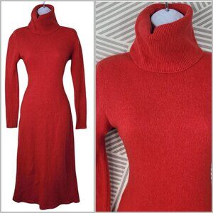 Vintage Lambswool Angora Wool Knit Sweater Dress Sz Ll Medium Turtleneck Red
